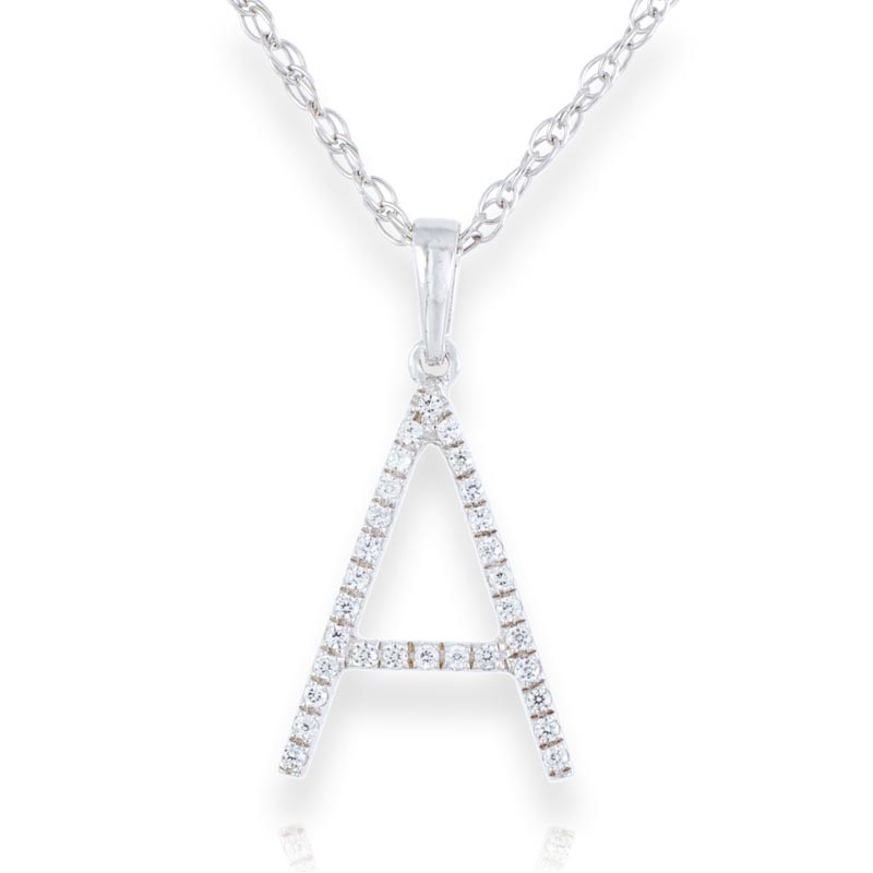 Diamond Initial A Necklace - (White Gold)