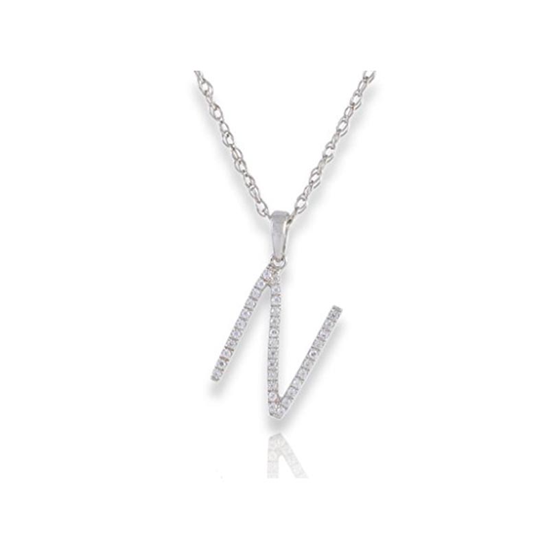 Diamond Initial N Necklace - (White Gold)