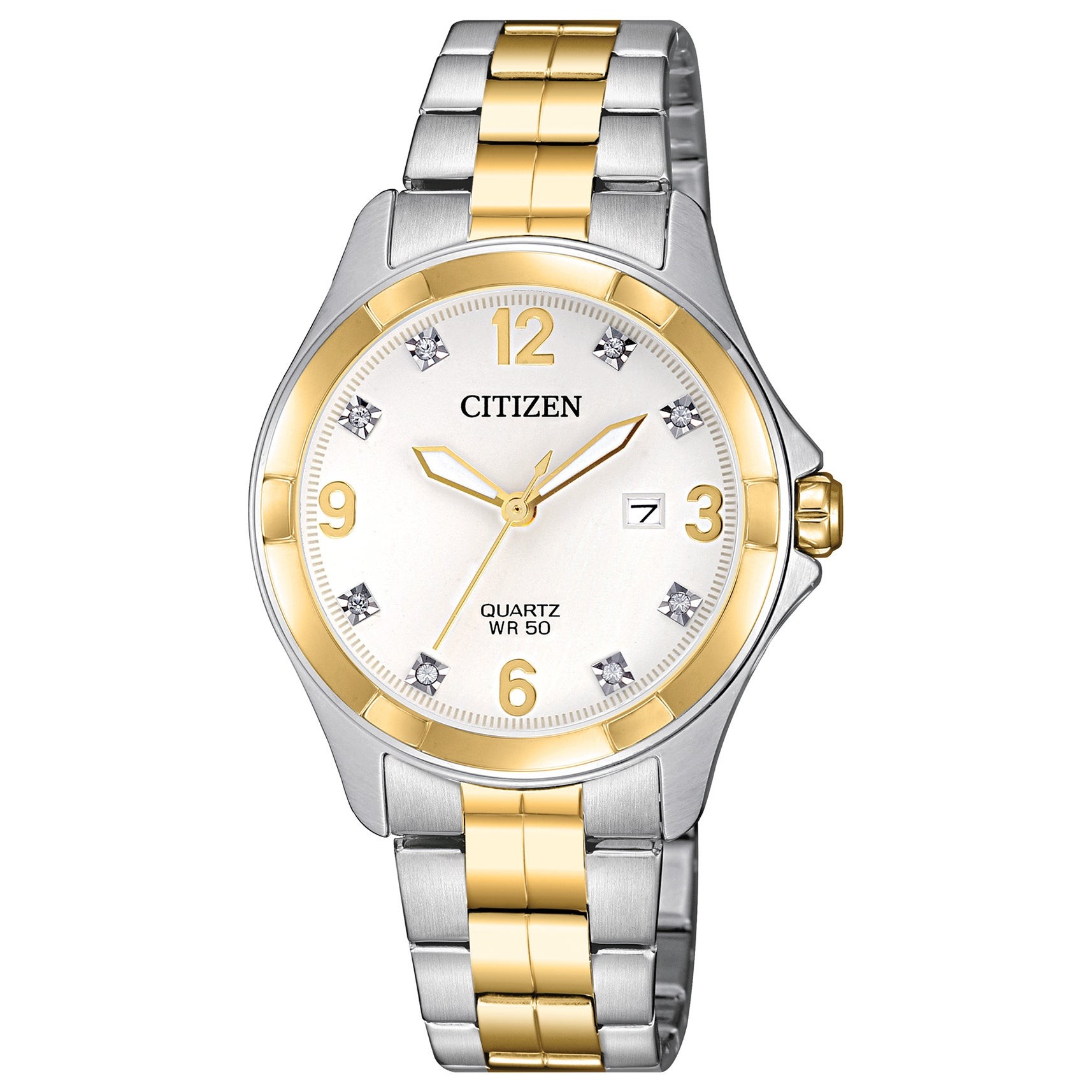 Ladies Dress Crystal Two-Tone Stainless Steel Watch White Dial
