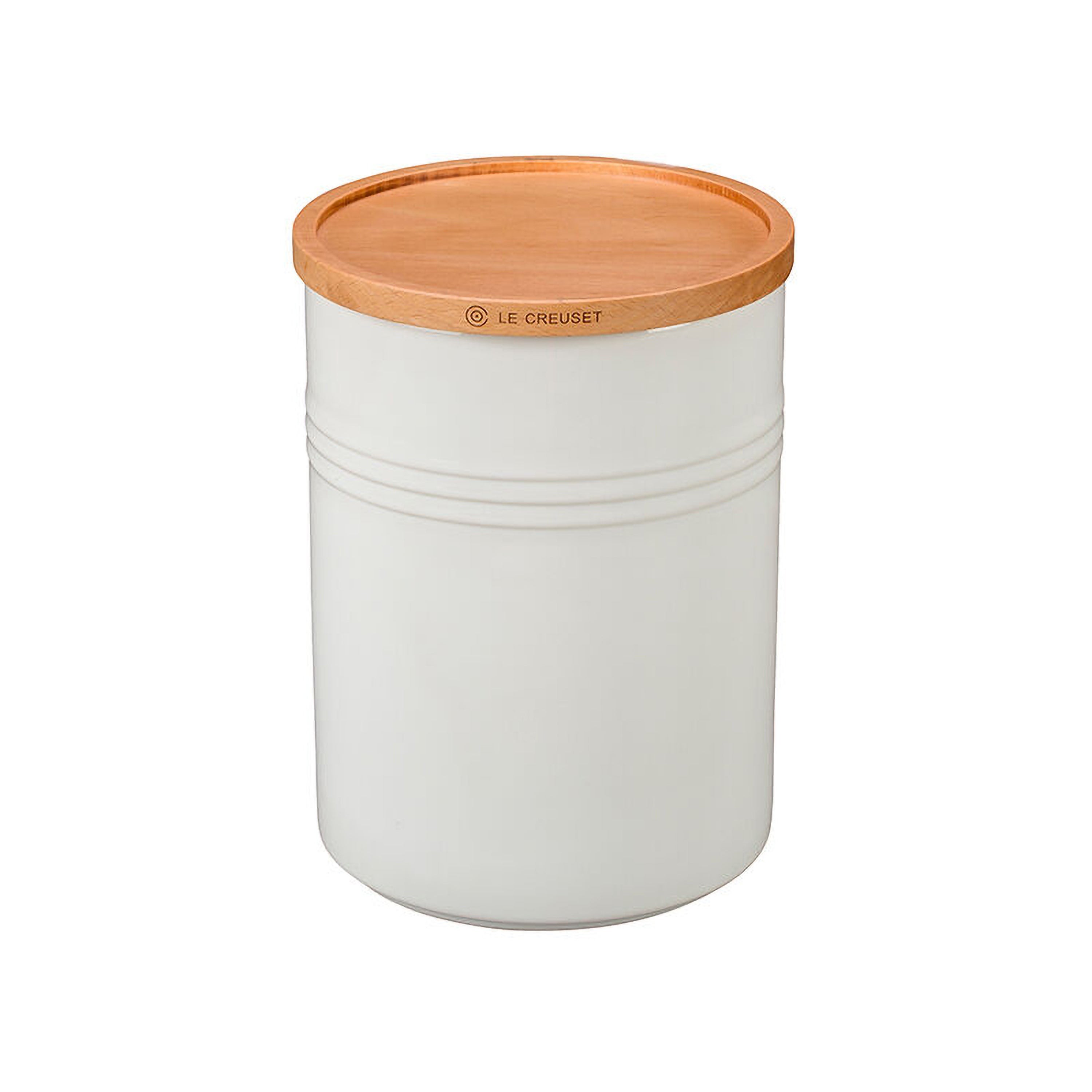 2.5qt Stoneware Storage Canister w/ Wood Lid White