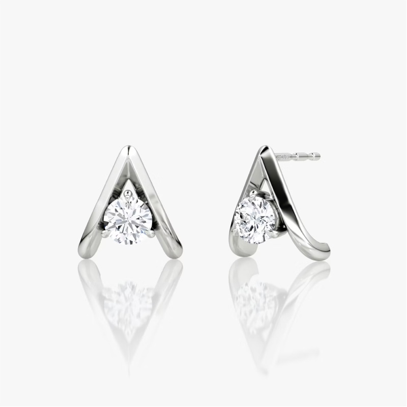 Round Lab Grown Earrings in 10K White