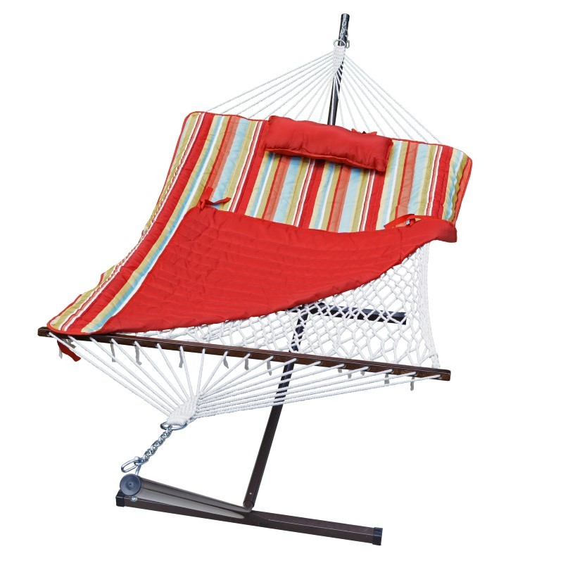 Cotton Rope and Stand with Quilted Hammock Pad and Pillow