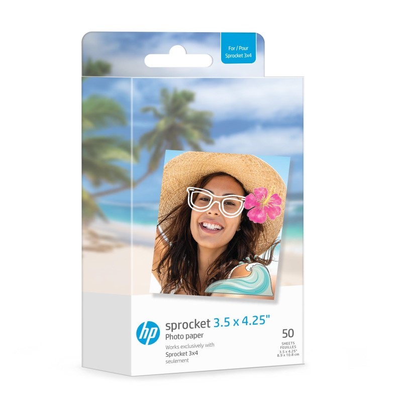 Sprocket 3.5x4.25” Zink Sticky-backed Photo Paper (50 Pack) for the HP Sprocket 3x4 Photo Printer