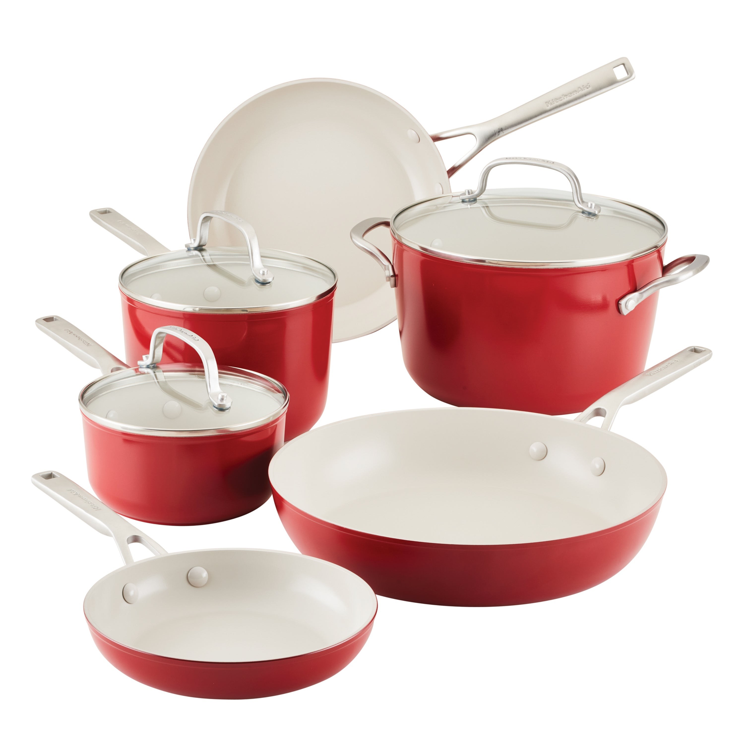 9pc Hard Anodized Ceramic Nonstick Cookware Set Empire Red