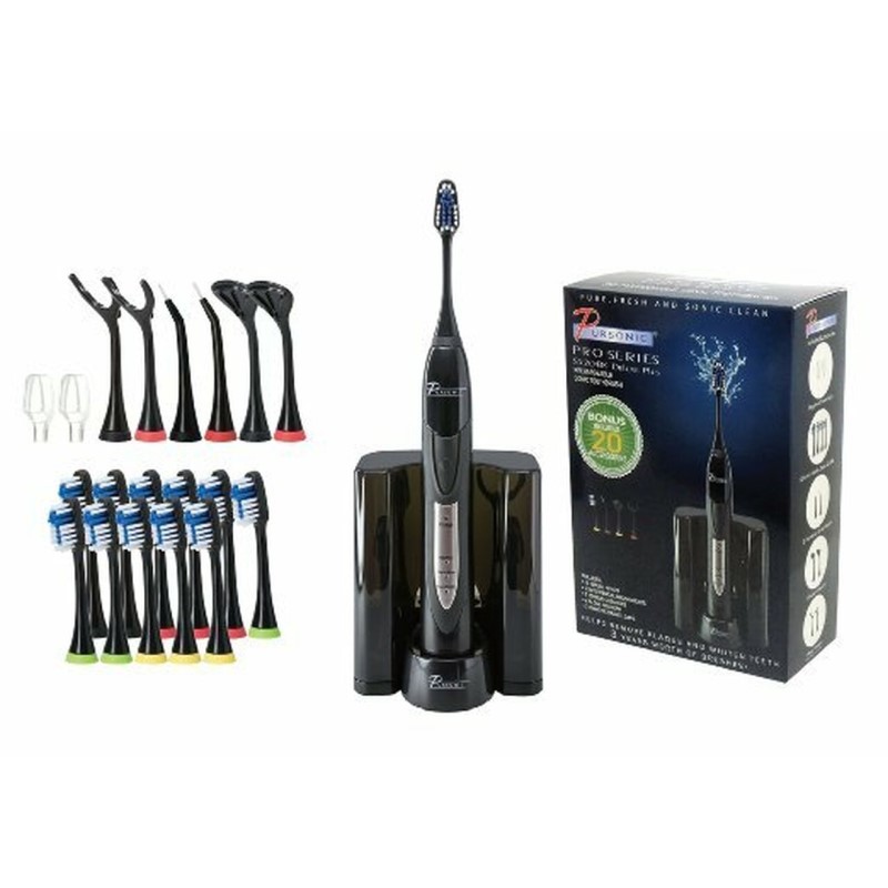 Rechargeable Sonic Toothbrush with 12 Brush Heads - (Black)