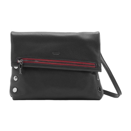 Hammitt VIP Med Functional Leather Clutch, Black/Gunmetal Red Zip