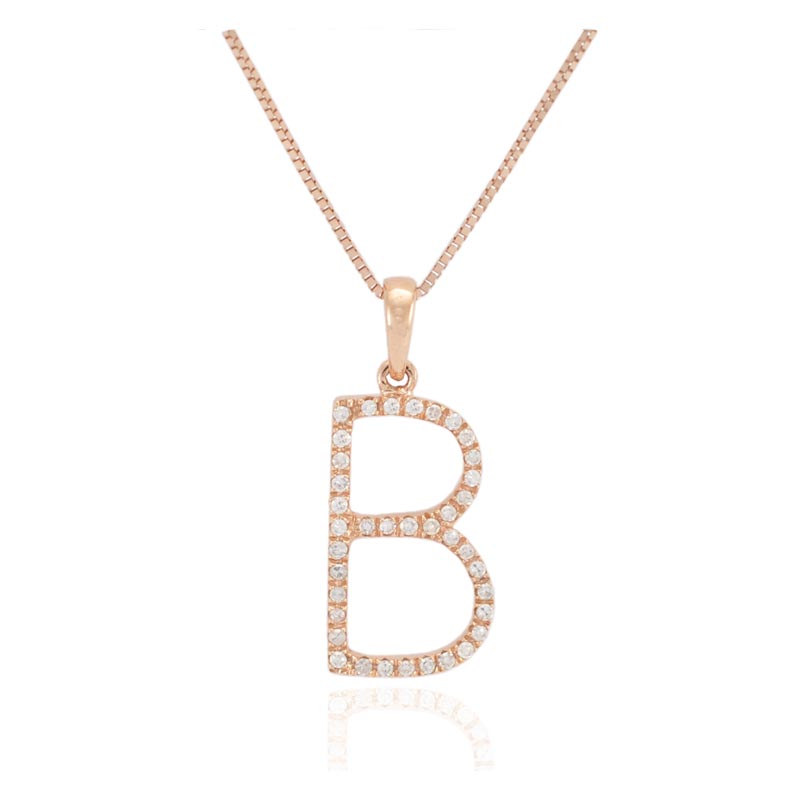 Diamond Initial B Necklace - (Rose Gold)