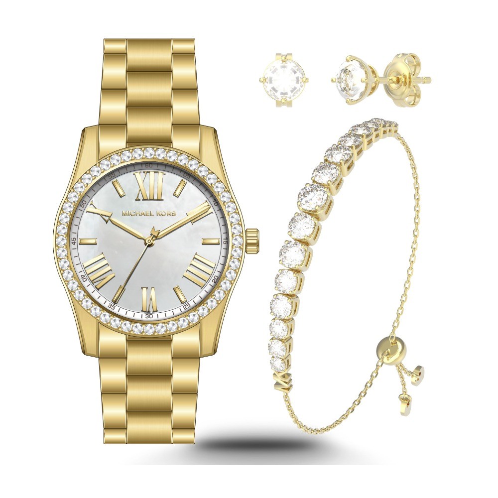 Lexington Three-Hand Gold-Tone Stainless Steel Watch and Jewelry Gift Set