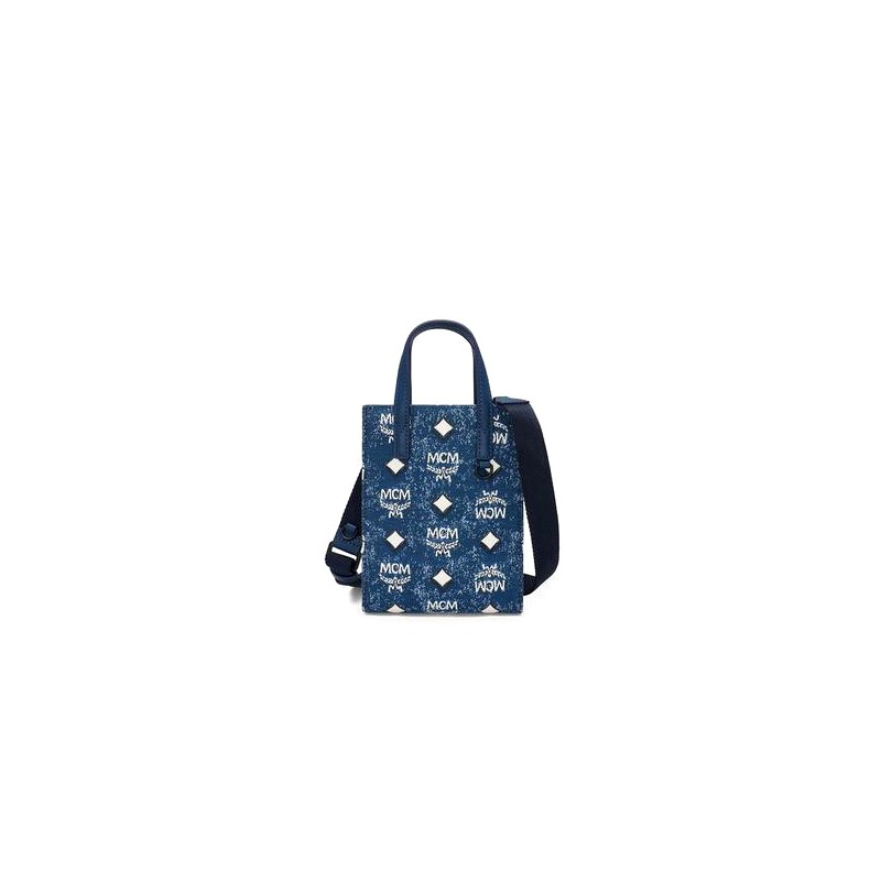 Aren X-Mini Blue Denim Tote Bag in Vintage Italian Denim Jacquard and nappa leather