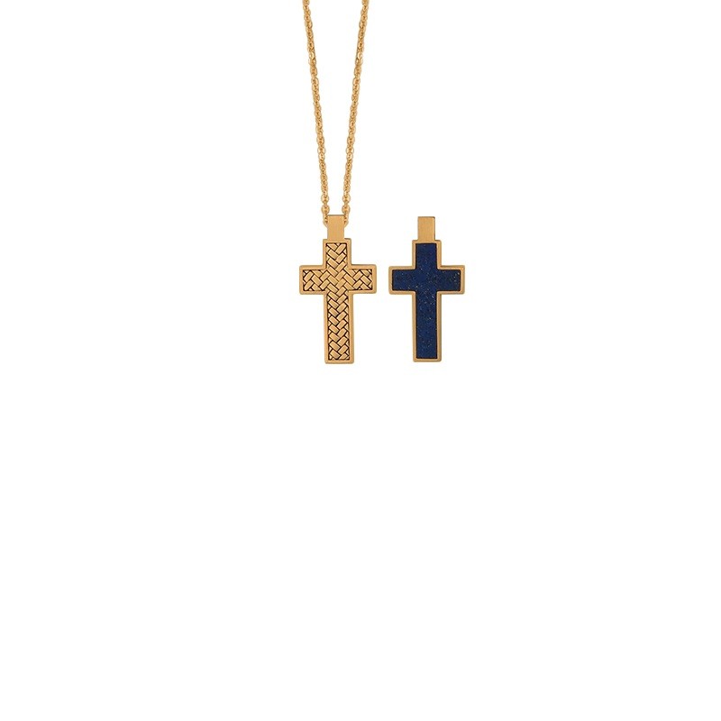 Men's Lapis Cross Pendant with chain in 925 Sterling Silver