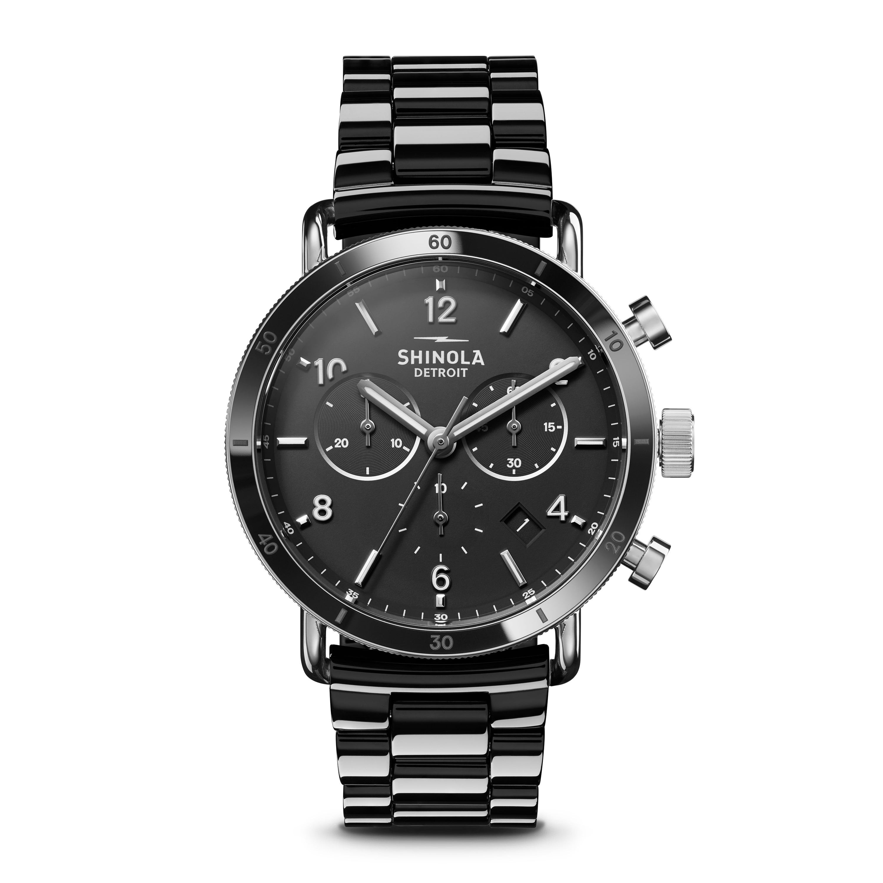 Ladies' Canfield Sport Chronograph Black Ceramic Watch, Black Dial