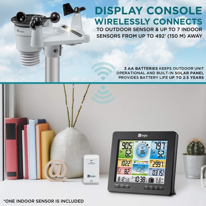 7-in-1 Wi-Fi Weather Station with Solar, Indoor/Outdoor Weather Station w/Forecast Data & More!