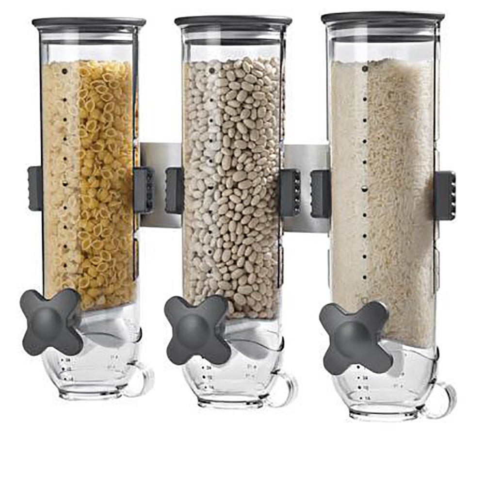 Wall Mount Triple Canister Cereal Dispenser Black & Clear