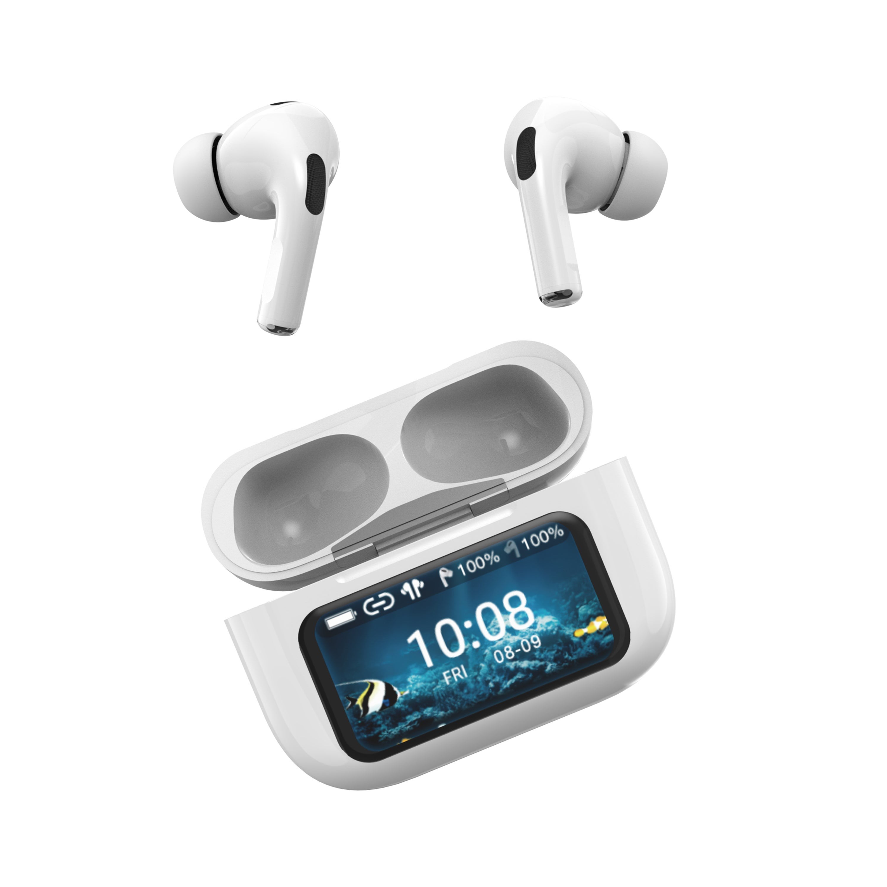 Noise Cancelling True Wireless Earbuds w/ Touch Screen Case White