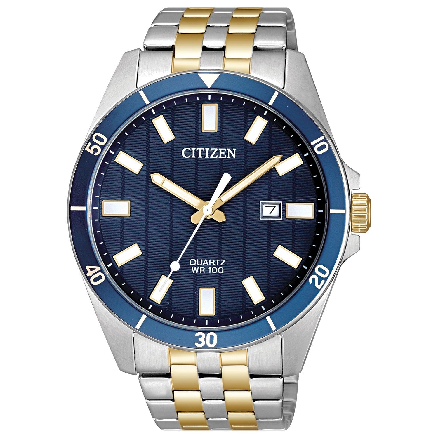 Mens Quartz Two-Tone Stainless Steel Watch Navy Dial