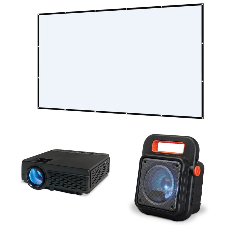 GPX  Projector Bundle - Mini Projector, Projection Screen, Bluetooth Tailgate Speaker