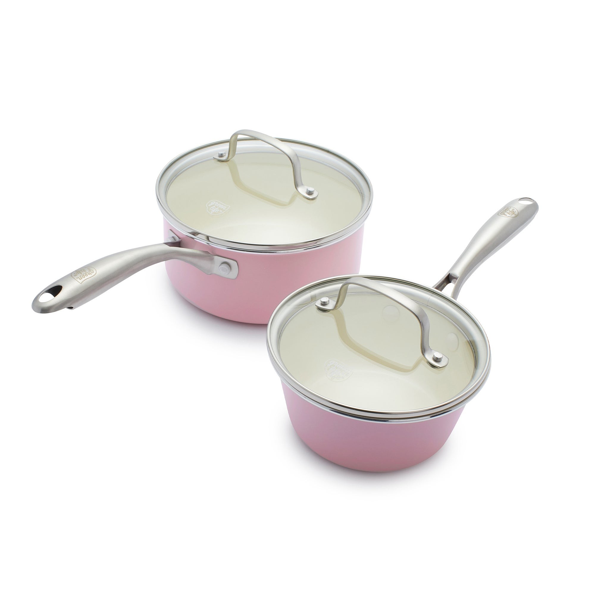 Artisan Healthy Ceramic Nonstick 2pc Saucepans w/ Lids Pink