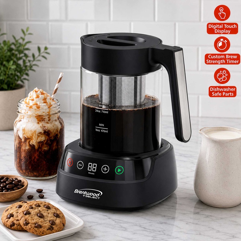 Digital Rapid Cold Brew Coffee and Iced Tea Maker with Glass Pitcher - Black