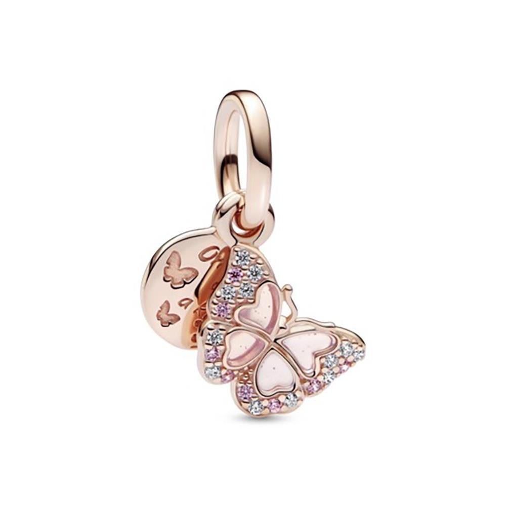 Pink Butterfly & Quote Double Dangle Charm
