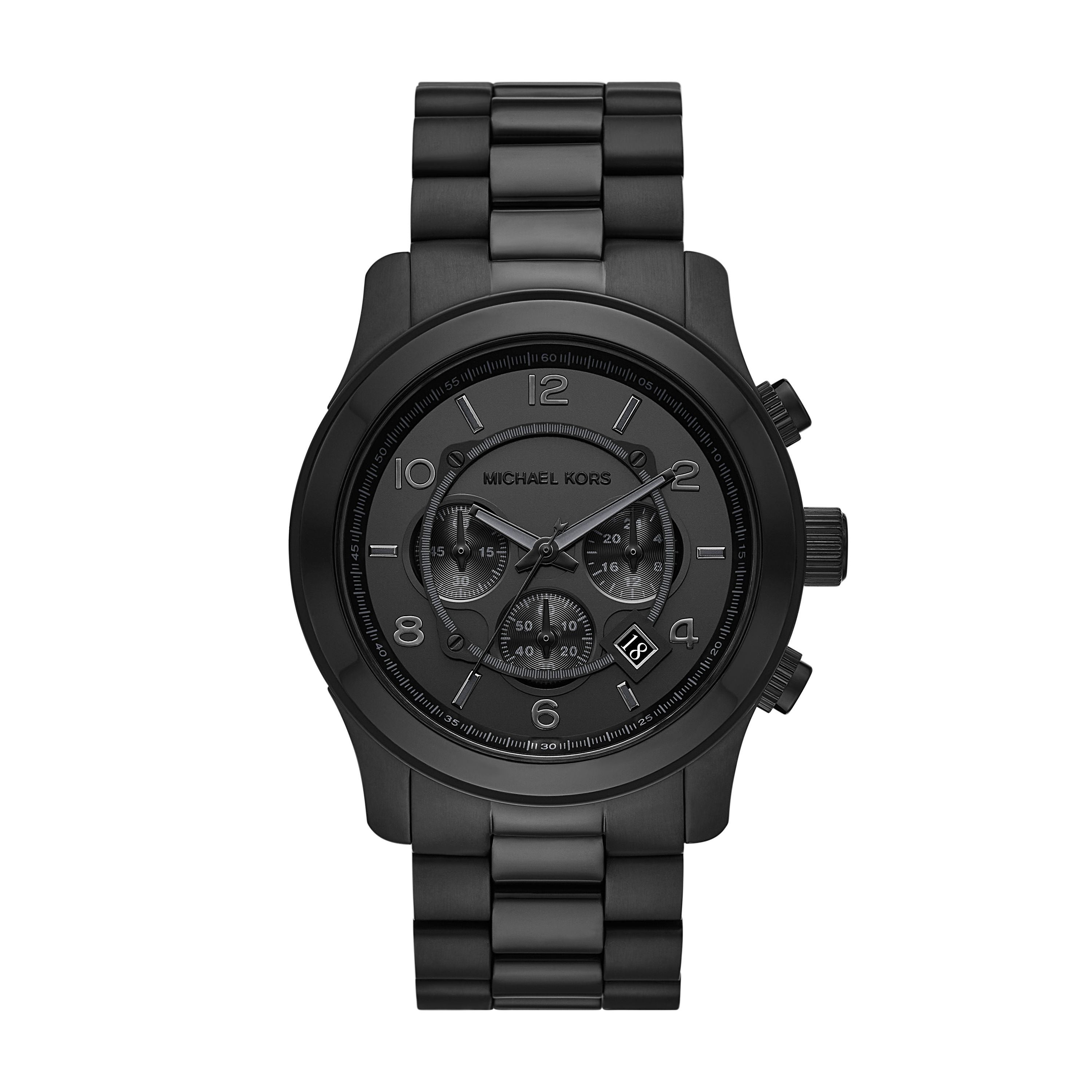 Men's Oversized Runway Chronograph Black Stainles Steel Watch, Black Dial