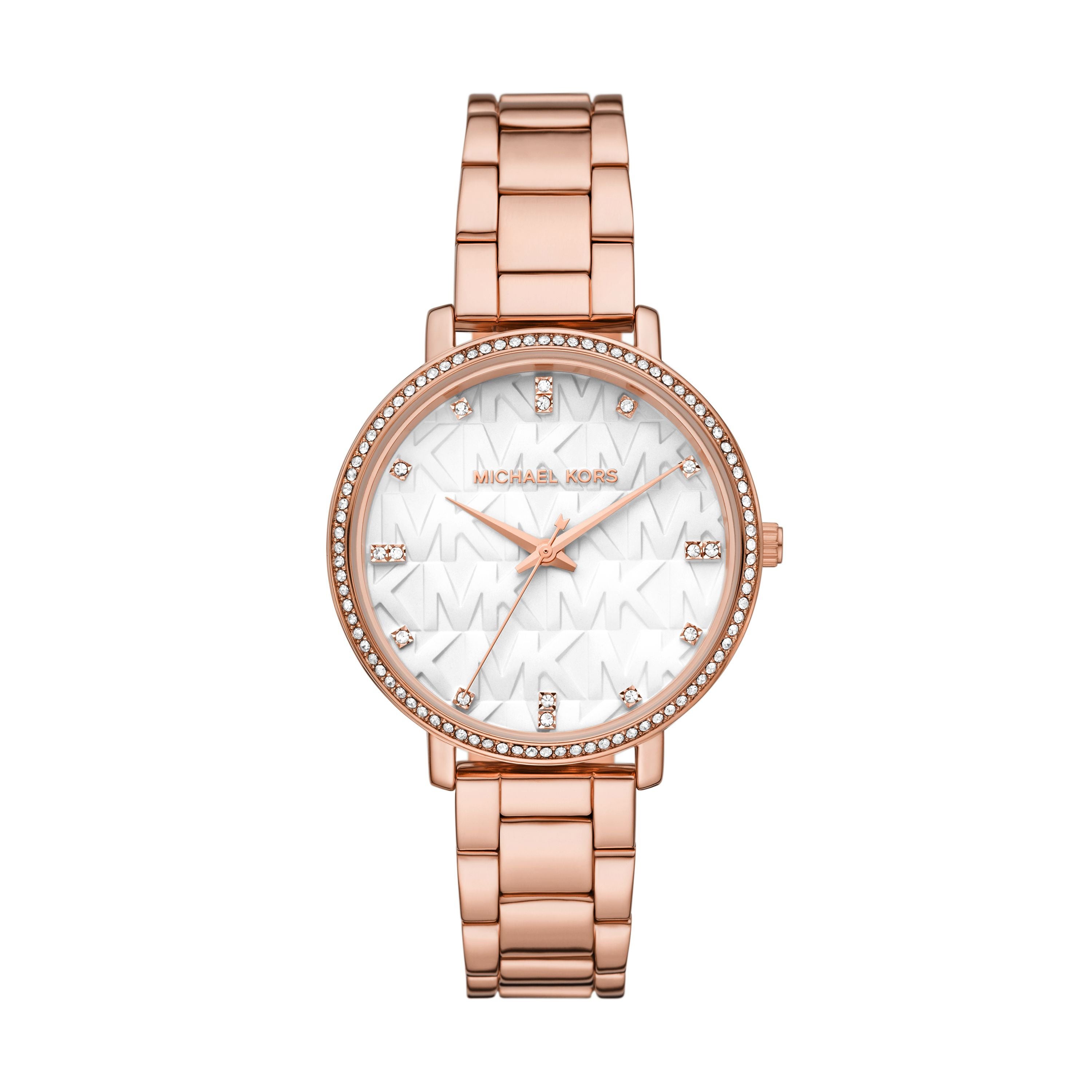 Ladies Pyper Rose Gold-Tone Stainless Steel Watch White MK Logo Dial