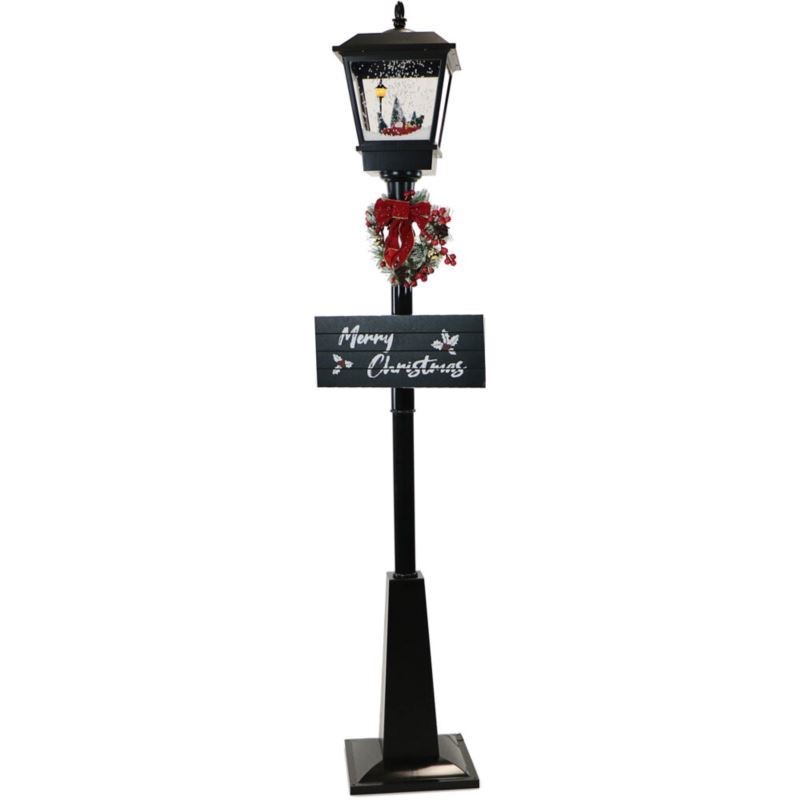 Fraser Hill  71-in. Musical Snowy Christmas Street Lamp in Black