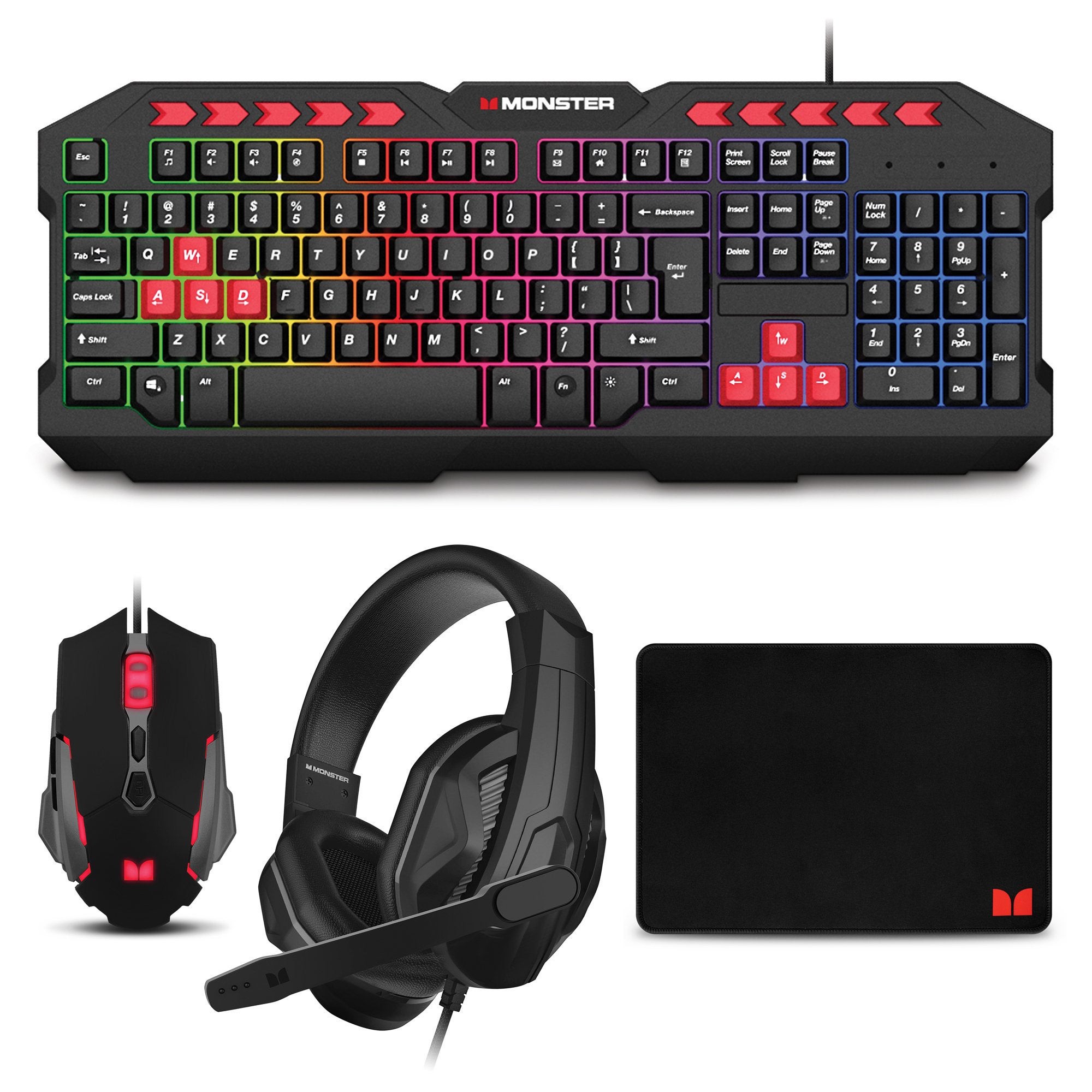Campaign Gaming Bundle Black - Keyboard Mouse Headset Mouse Pad