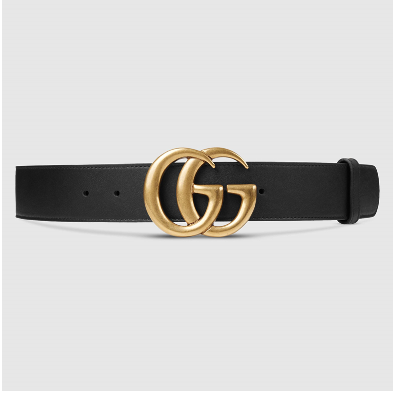 GG Gold Buckle Leather Belt - (Size 44)