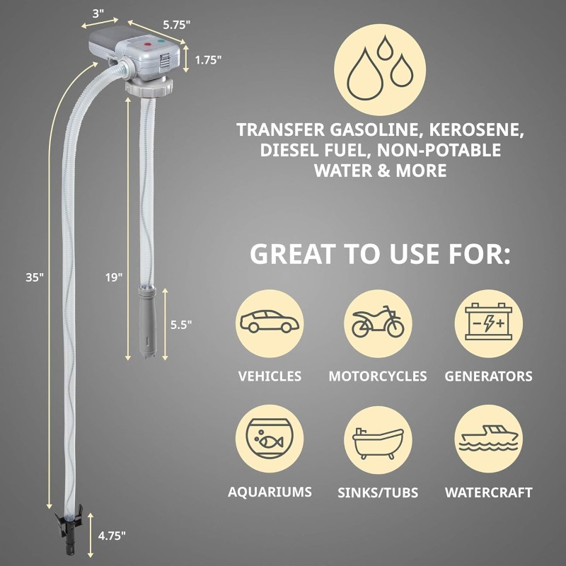 Automatic Fuel Transfer Pump with Auto-Stop, AA Battery Powered, Adapter Fits All Size Cans