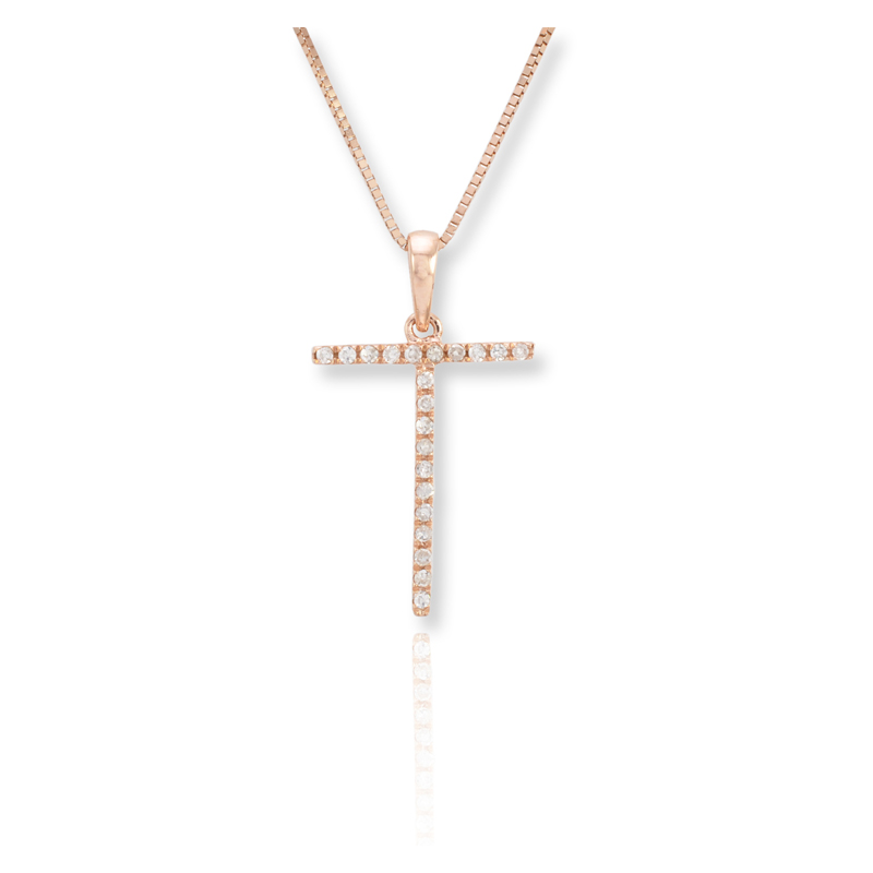 Diamond T Initial Pendant Necklace - (Rose Gold)