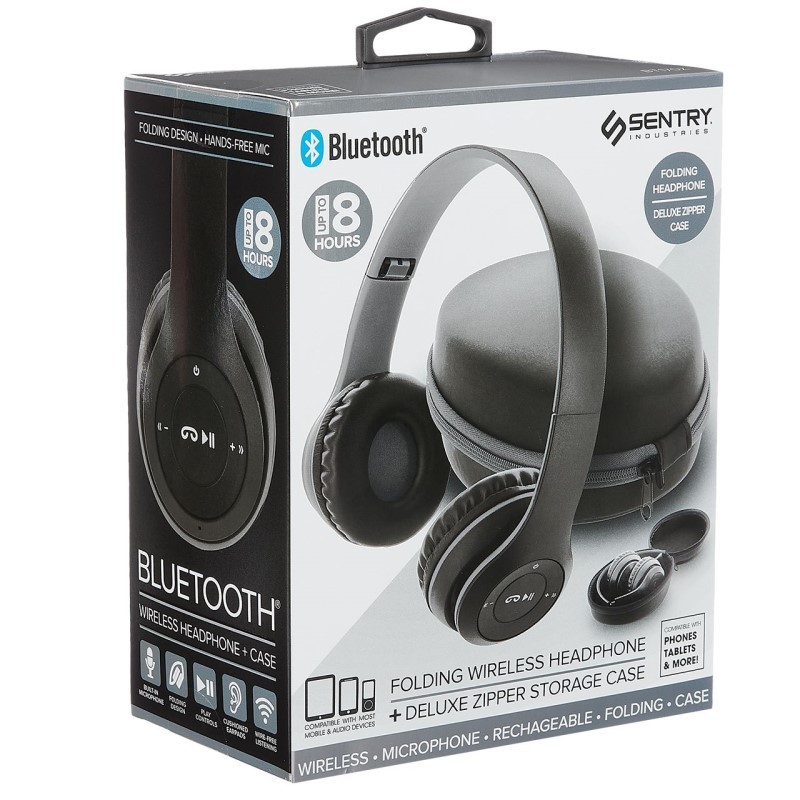 Folding Bluetooth On-Ear Headphones with Case - (Black)