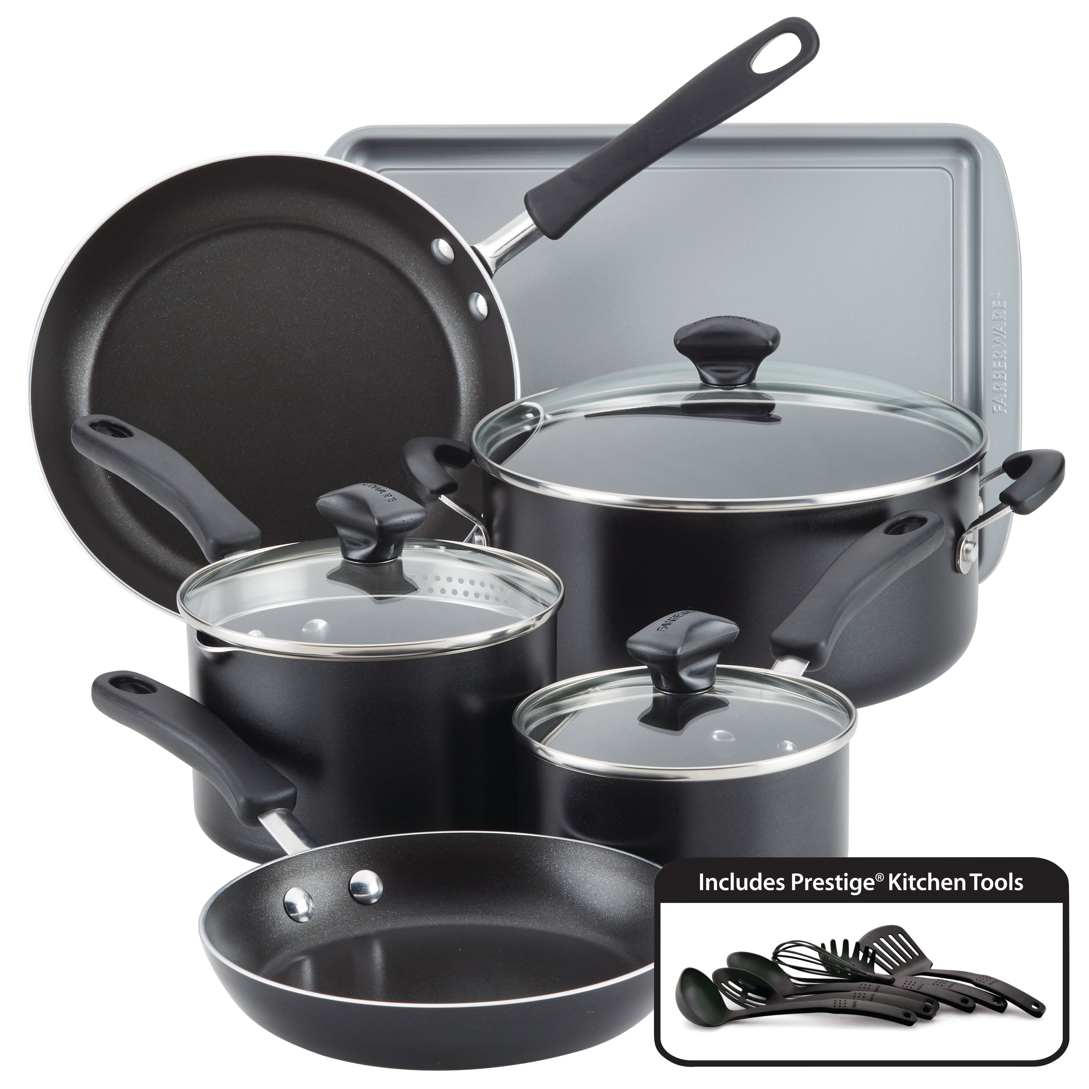 15pc Cookstart DiamondMax Nonstick Cookware Set Black