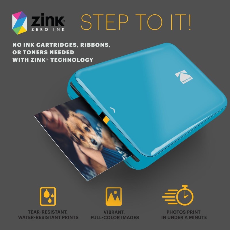 Step Mobile Instant Photo Printer 2x3" (Blue), Compatible with iOS, Android & Bluetooth