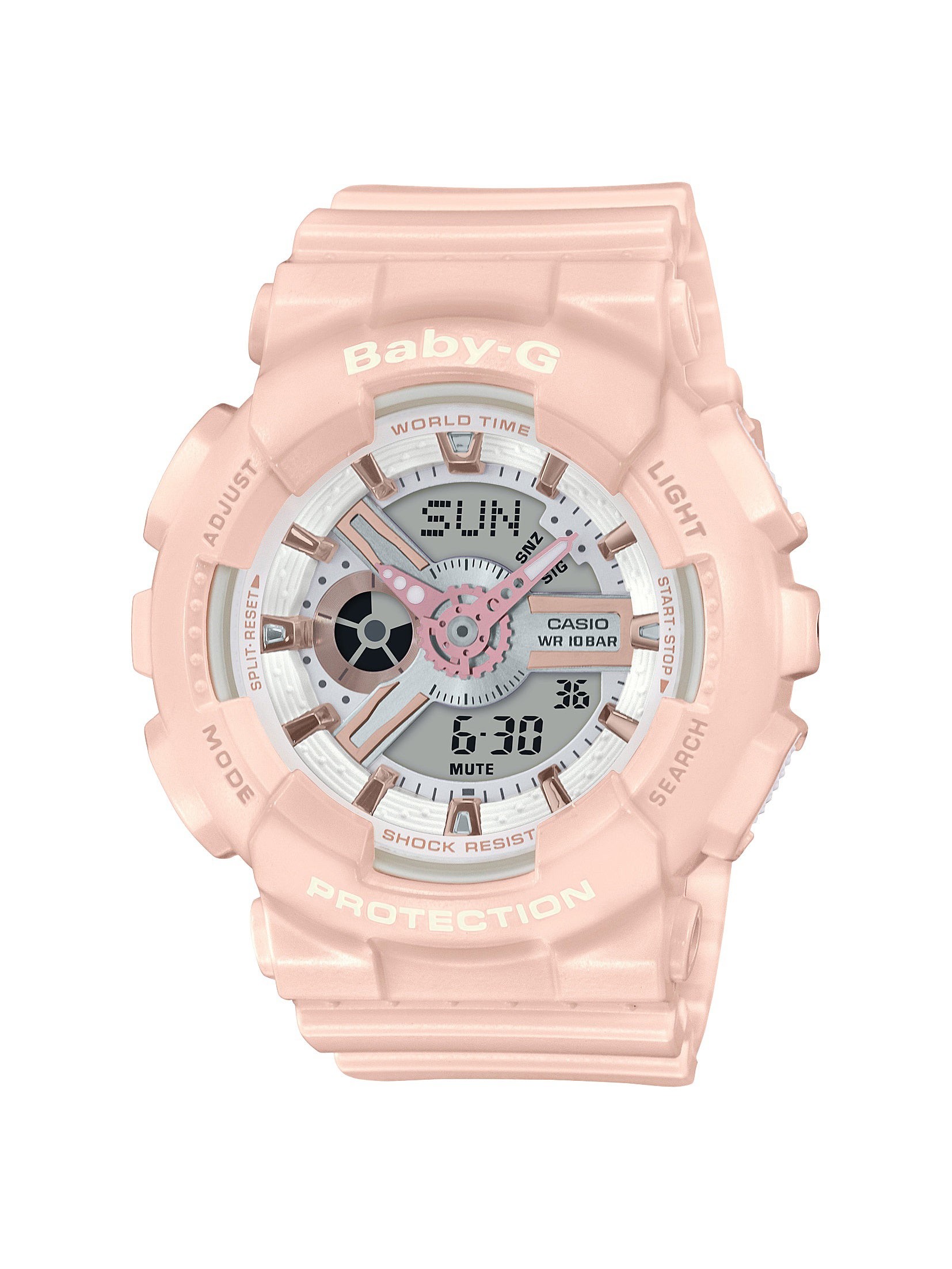 Ladies Baby-G Analog/Digital Pink Band Watch Silver Dial