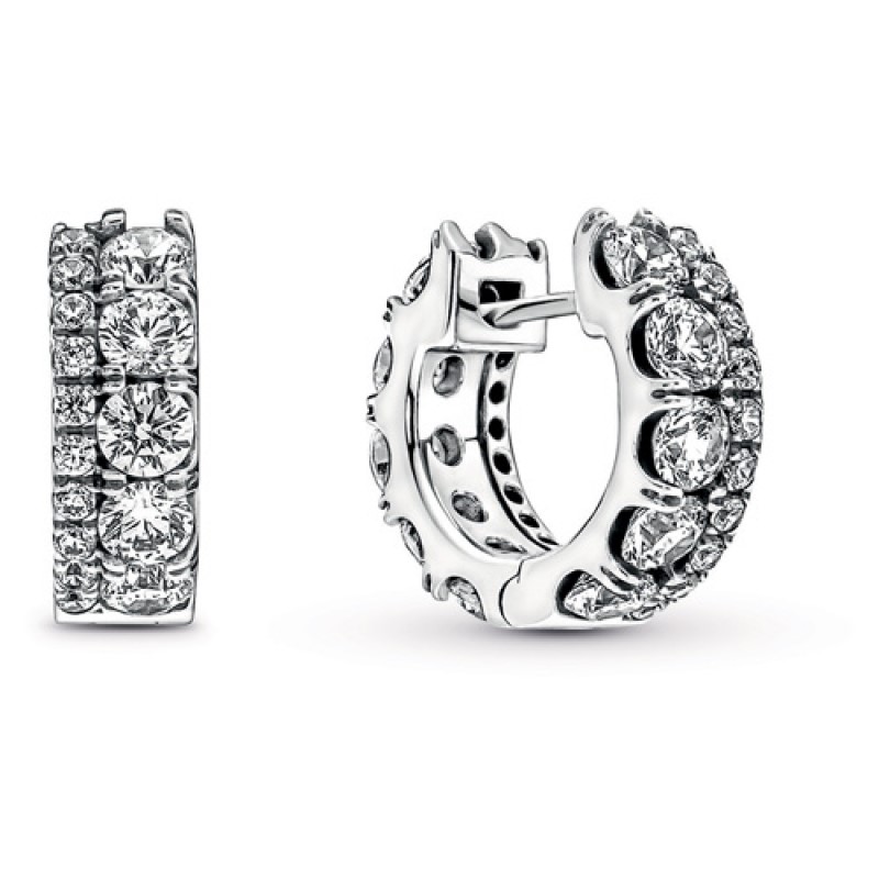 Double Band Pave Hoop Earrings