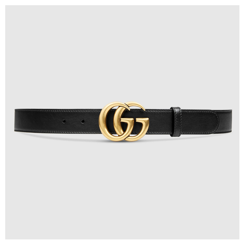 Unisex Leather Belt with GG Buckle - (1 - Inch) - (Gold) - (Size 32)