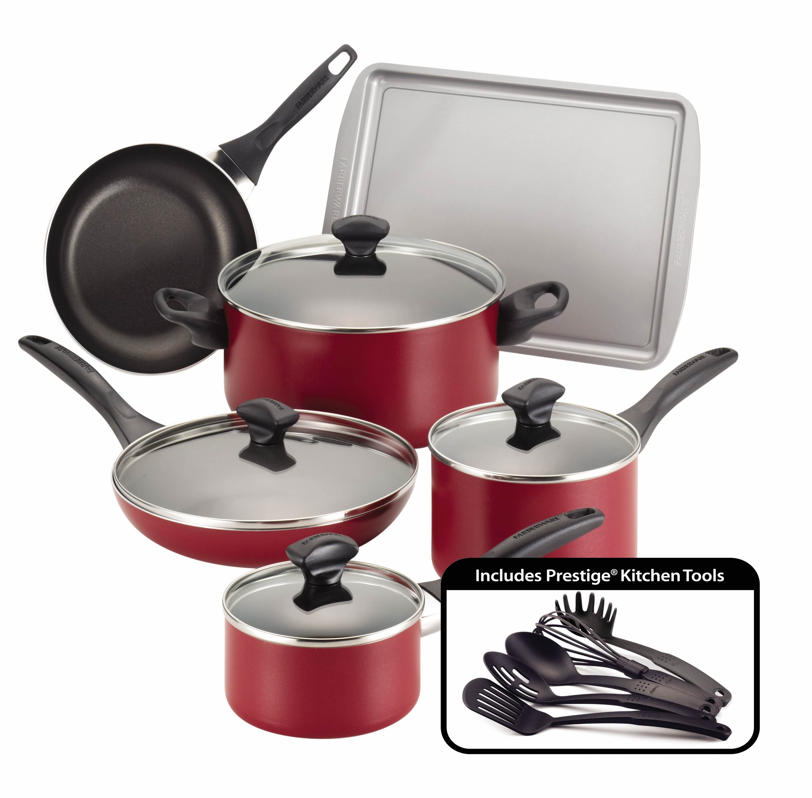15pc Nonstick Cookware Red