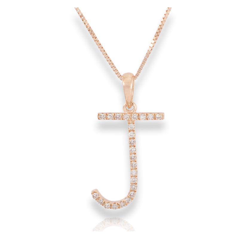 Diamond Initial J Necklace - (Rose Gold)