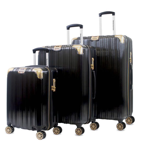 American Green Travel Melrose S 3-piece TSA Anti-theft Luggage Set, Black/Gold