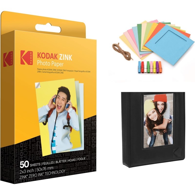 Zink Photo Paper 2x3" (50 Pack), Frames and Photo Album Bundle