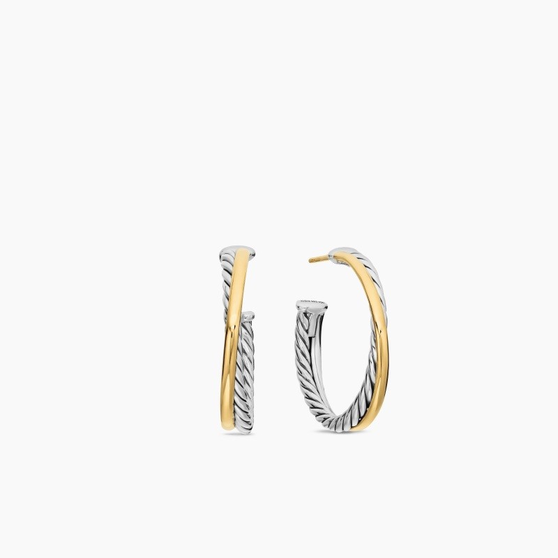 Crossover Hoop Earrings - Sterling silver and 18K yellow gold 26.5 x 5mm