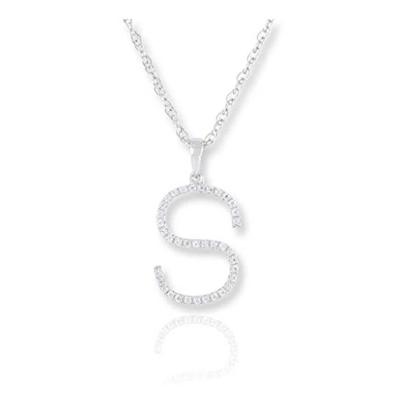 Diamond Initial S Necklace - (White Gold)