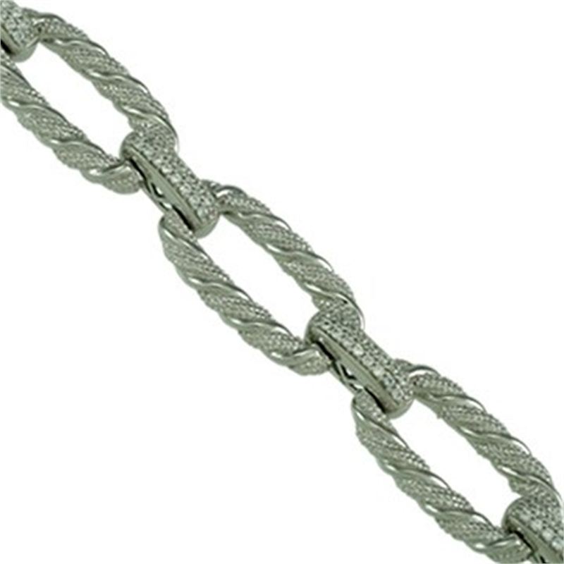 Pave Oval Link Bracelet (White Sterling Silver)