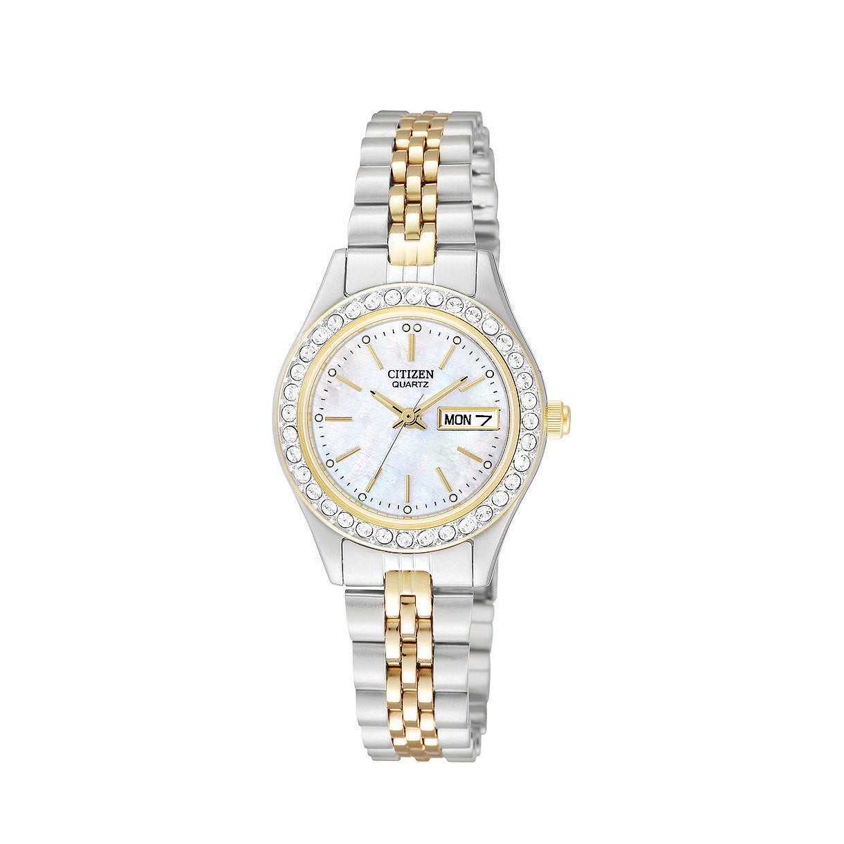 Womens Two Tone Stainless Steel Watch with Crystal Bezel