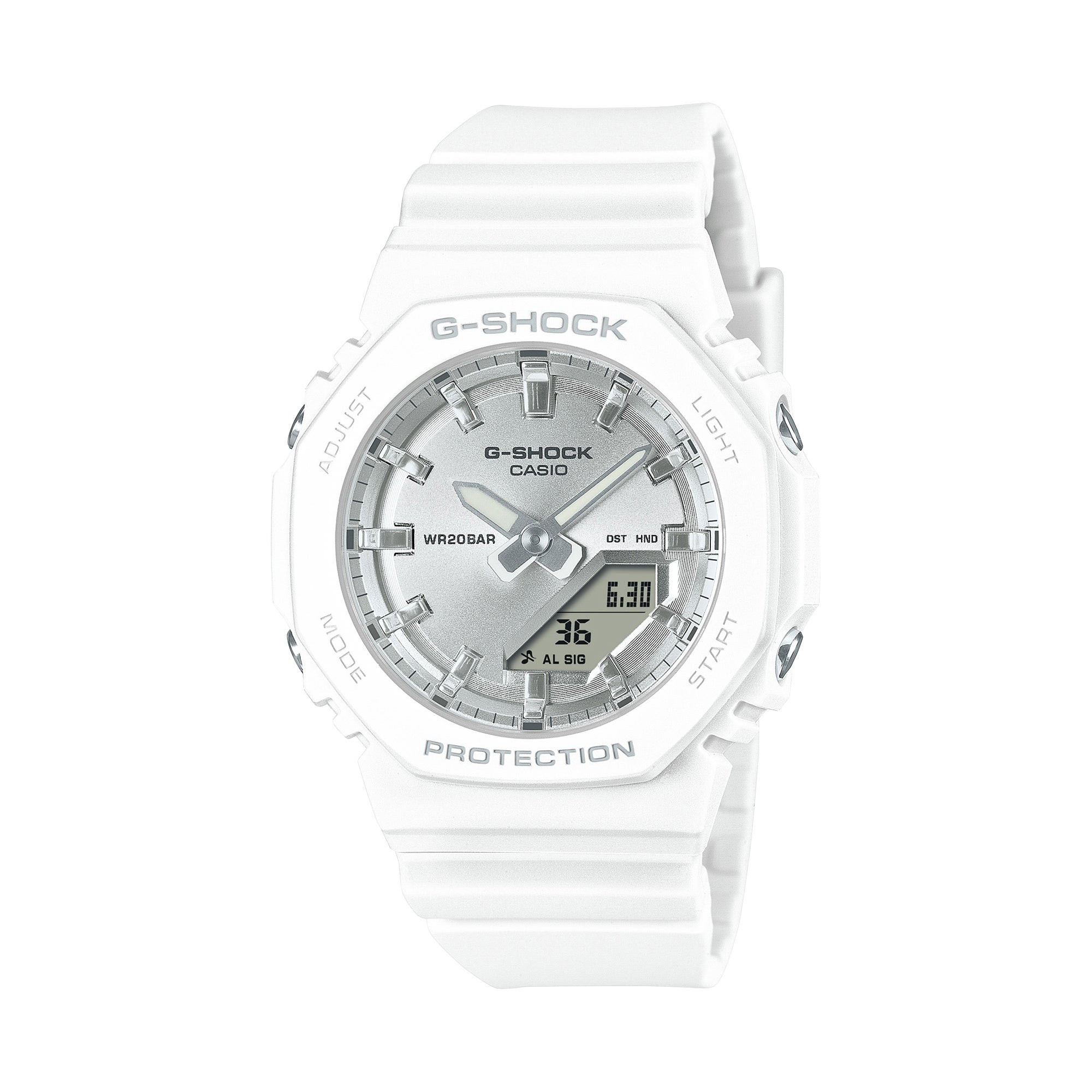 Ladies' Sunset Glow Ana/Digi White Resin Watch, Silver Dial