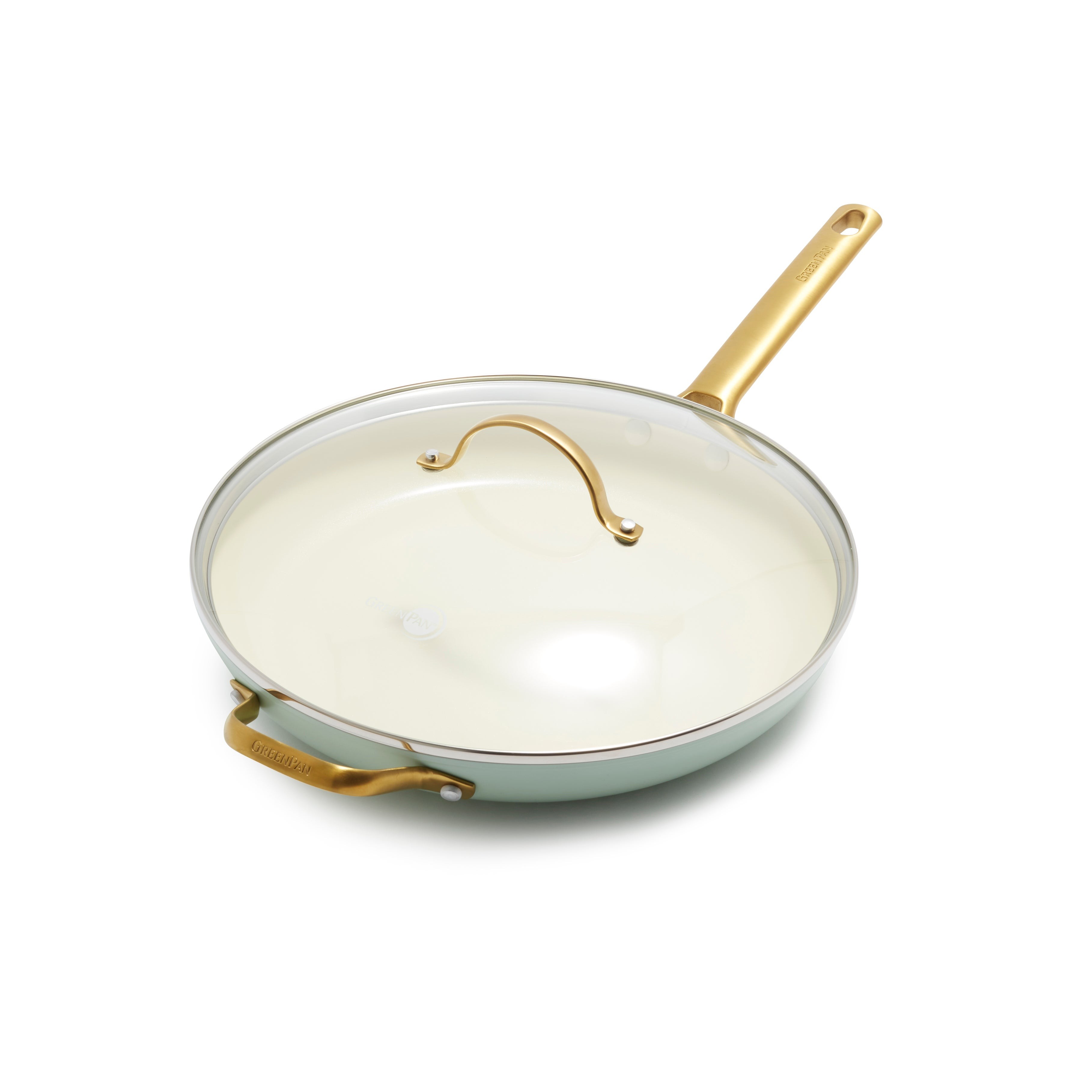 Reserve Ceramic Nonstick 12" Fry Pan w/ Helper Handle & Lid Julep Green