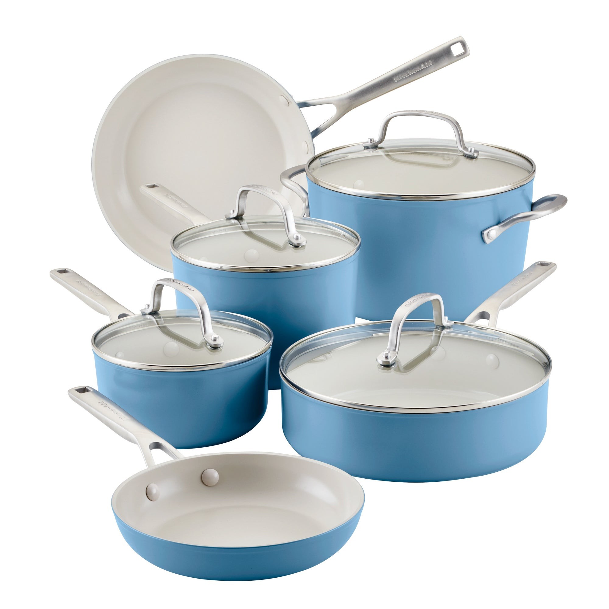 10pc Hard Anodized Ceramic Nonstick Cookware Set Blue Velvet