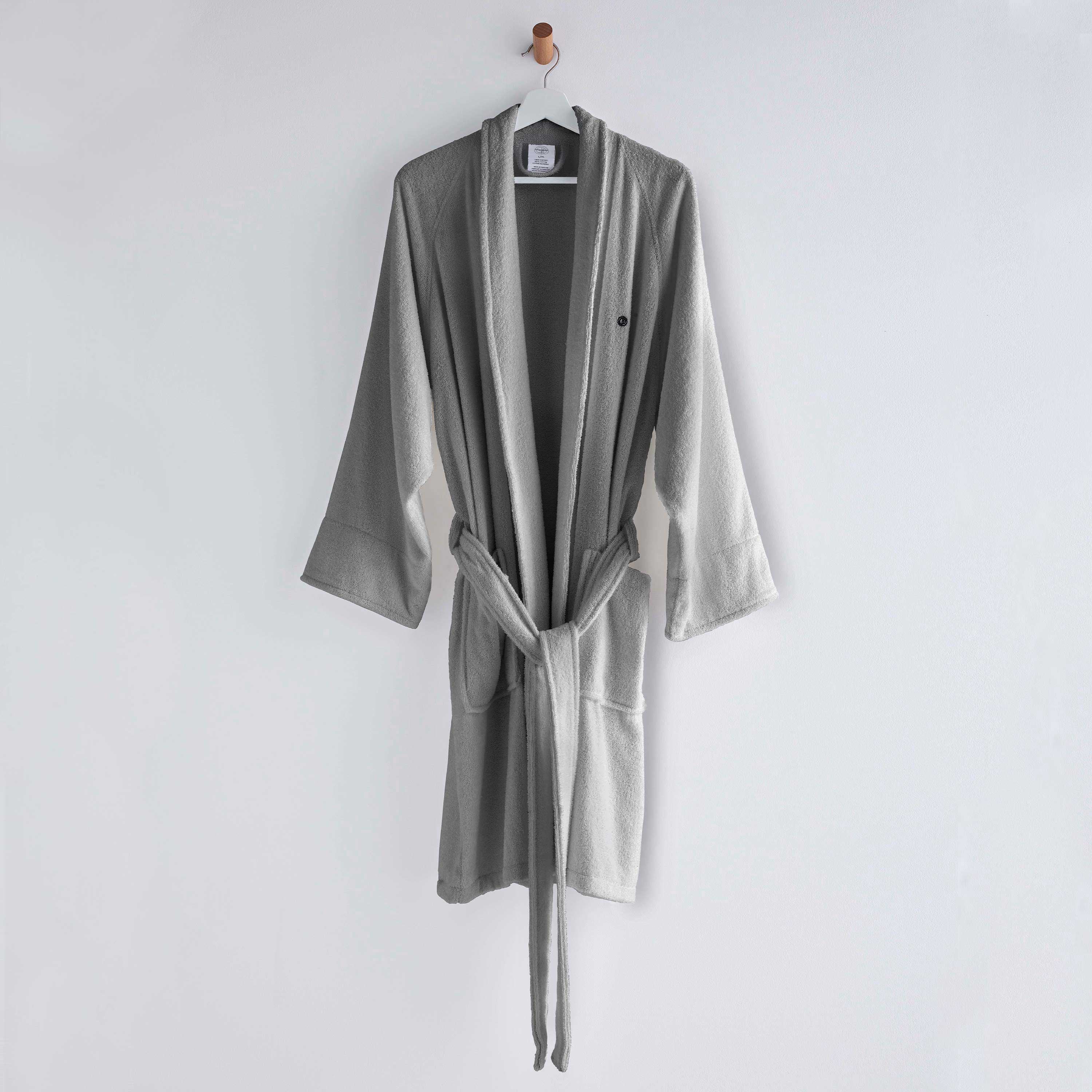 Low Lint Terry Cotton Bath Robe - Small/Medium Gray