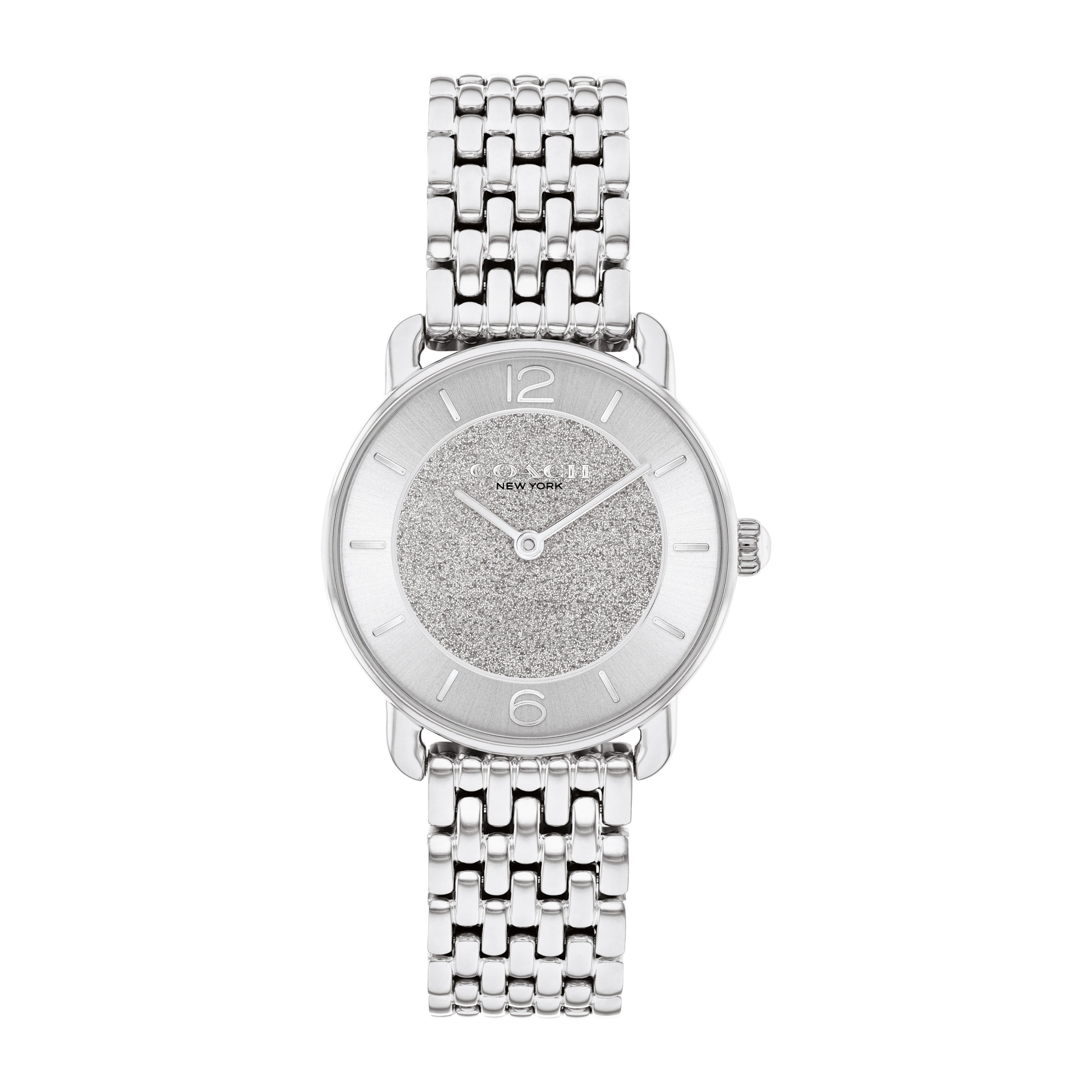 Ladies' Elliot Silver-Tone Stainless Steel Watch, Silver Glitter Dial