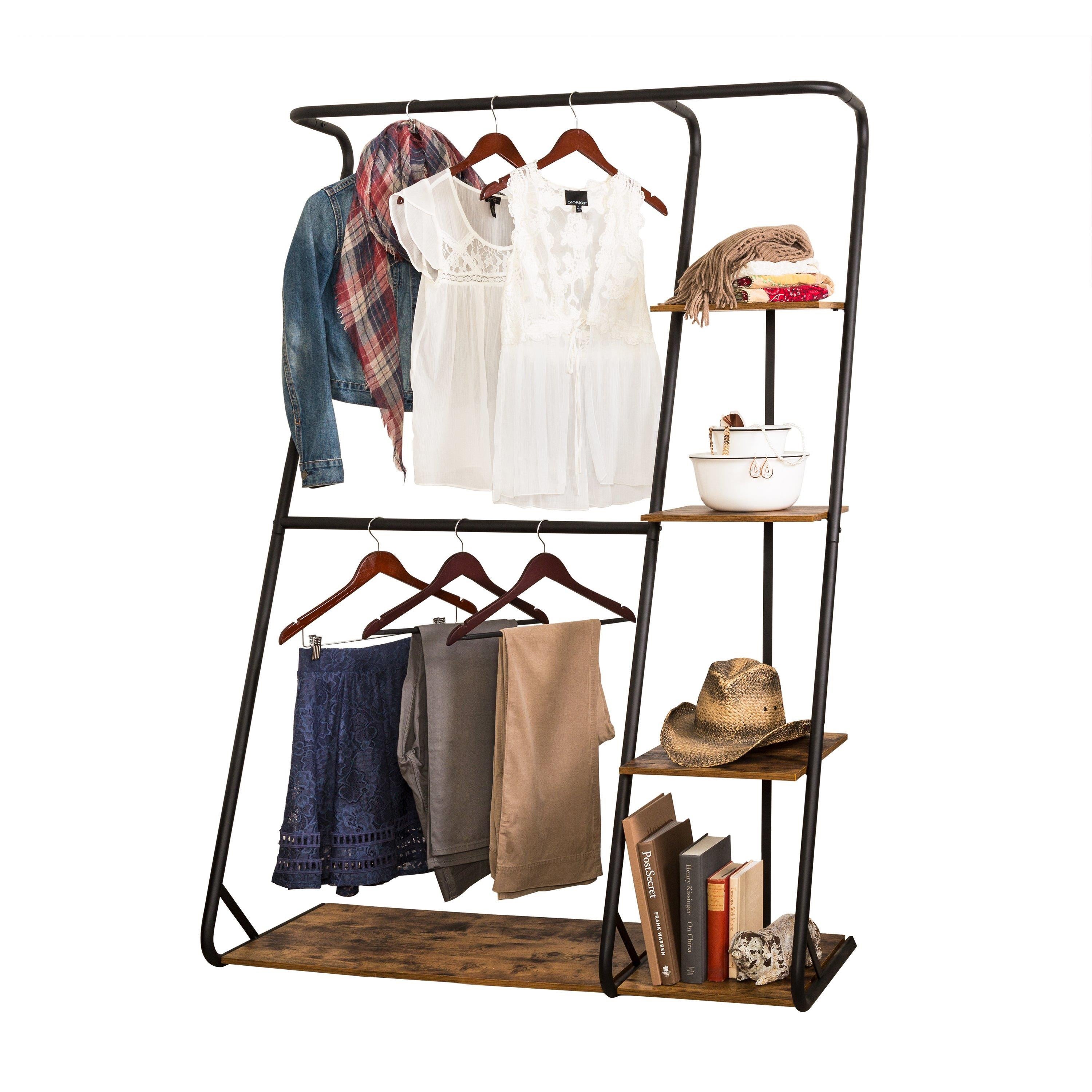 Rustic Z-Frame Open Wardrobe w/ Shelves